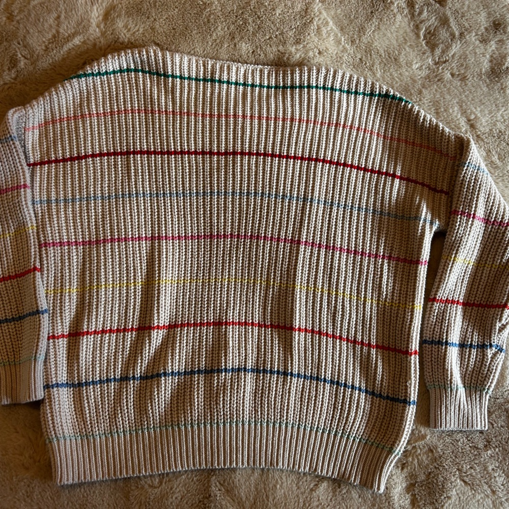 Repeat Women's Striped Crewneck Sweater - Cream, Red, Green - Picture 3 of 3